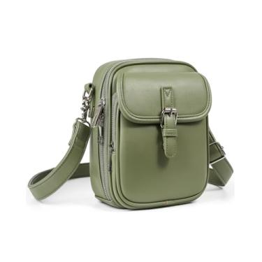 Imagem de Unilily Bolsa tiracolo feminina estilo carteiro vintage, bolsa de ombro de couro vegano, carteira de viagem com compartimentos para cartões, Verde oliva, Small