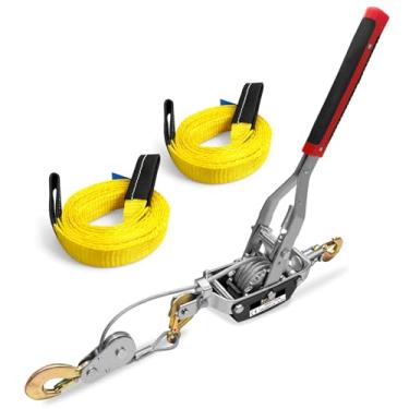 Imagem de FITHOIST Cabo de aço resistente de 3,5 m de 5 toneladas, vem junto com 3 ganchos, ferramenta de engate duplo para resgate de veículos e içamento automotivo