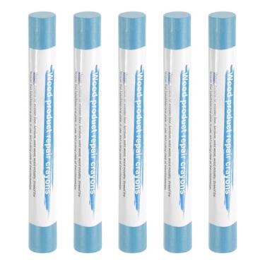 Imagem de HARFINGTON 5 peças de bastões de enchimento de madeira, cera de madeira, retoque de móveis, gizes de cera de reparo para madeira, azul