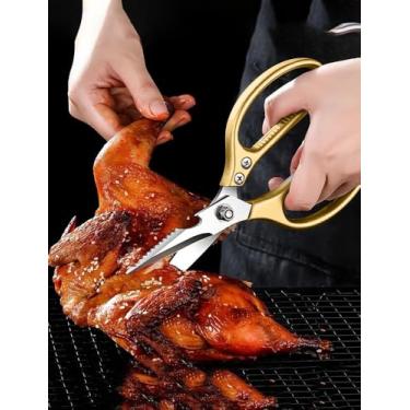Imagem de Tesoura profissional de cozinha de 21,6 cm, tesoura multiuso para cortar ossos de frango, ervas, aves, peixes, ouro