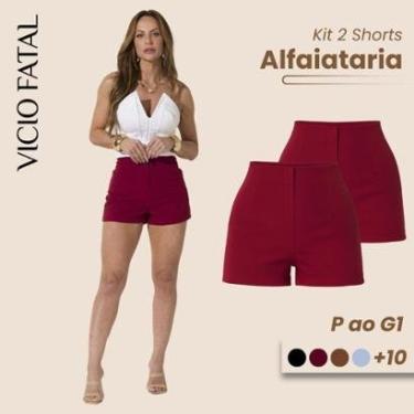 Imagem de Kit 02 Short Alfaiataria Feminino Cintura Alta Short Social Plissado Elegante com Fecho Discreto-Feminino