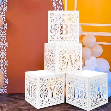 Imagem de MASTRON Decorações de chá de bebê Cielito Lindo - 4 peças caixas de papel mexicano com letras vazadas mexicanas Fiesta blocos de bebê para revelação de gênero Fiesta Picado adereços de foto de