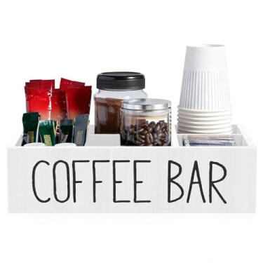 Imagem de blackonvlm Organizador de saquinhos de chá de madeira, organizador de bancada para copos e condimentos, estação de café, caixa de baú para saquinhos de chá, bancada, estação de chá, para casa, cozinha