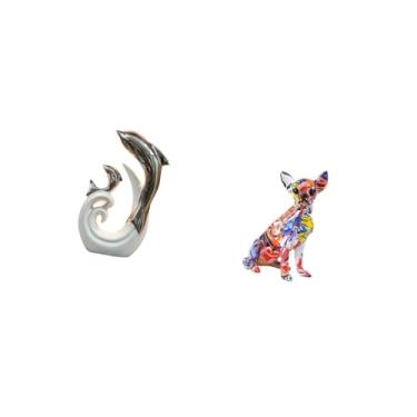 Imagem de Fenteer Escultura Moderna E Abstrata de Cerâmica com Golfinho E Cachorro Coloridos, Ornamento Multicolorido para Decoração de Sala de Estar, Escritório E Lare