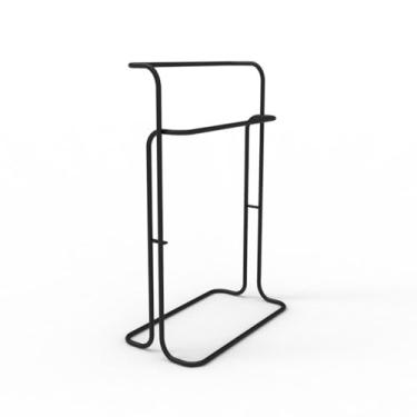 Imagem de porta-toalhas Cremalheira do banheiro toalheiro rack de toalha chão sem perfuração armazenamento com cesta(Preto)