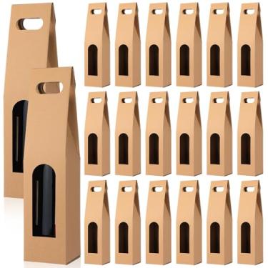 Imagem de FillTouch 20 caixas de presente de vinho 40 x 9 x 9 cm embalagem de presente de papel ondulado com alça de janela para licor, champanhe, cerveja, Natal, casamento, festa de aniversário (marrom)