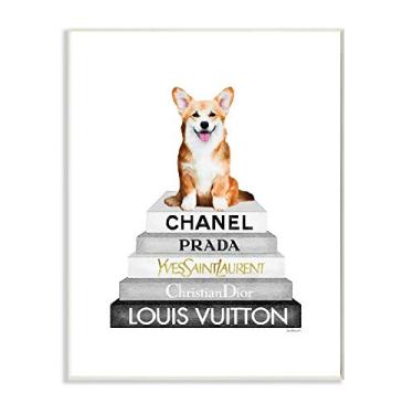 Imagem de Stupell Industries Sorrindo Corgi Puppy on Glam Fashion Ícon Bookstack Wall Art, 33 x 48 cm, Branco
