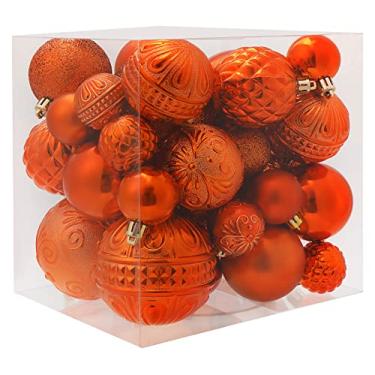 Imagem de Enfeites de bola de Natal Decorações de árvore de Natal laranja de cobre com corda de pendurar - 36 peças de enfeites de natal inquebráveis conjunto com 6 estilos em 3 tamanhos (pequeno médio grande)