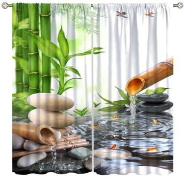 Imagem de SYZWWSYX Cortinas Zen Bambu, Spa Japonês Asiático Jardim Zen Pedra Bambu Flor Koi Tema Meditação Tratamento de Janela para Escritório, Quarto, Cozinha, Sala de Estar, Cortinas 132 x 203 cm