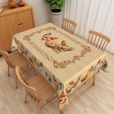 Imagem de SIEDYCV Toalha de mesa rural Farm Rooster 152 x 250 cm vintage rústica galinha galo tecido poliéster antirrugas reutilizável retangular capa de mesa para decoração de quarto de fazenda
