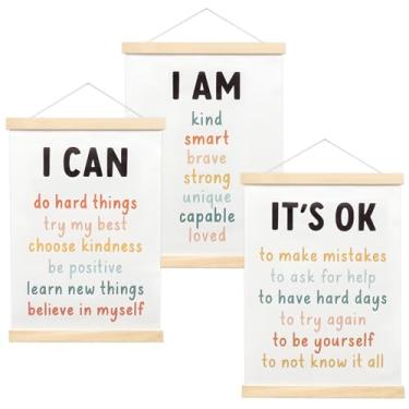 Imagem de YLMFTNU 3 peças inspiradoras emolduradas para pendurar na sala de aula, pôster motivacional de arte de parede de sala de aula de 43 x 30,5 cm, decoração de banner com gancho emoldurado, pintura em