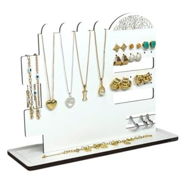 Imagem de Porta-joias moderno minimalista Organize seus colares brincos e pulseiras com elegância e estilo - Design Elegante para Quarto, Banheiro e Penteadeira(Branco)