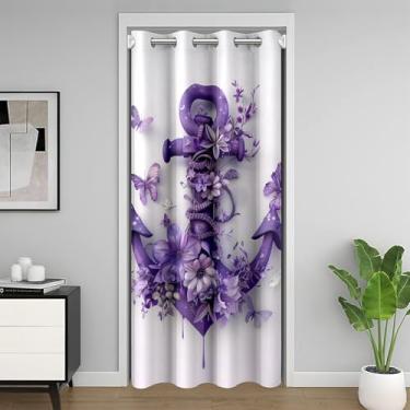 Imagem de Erosebridal Cortina blackout decorativa de borboleta floral roxa com âncora náutica 132 cm L x 213 cm, divisória de quarto para crianças e adultos e adolescentes