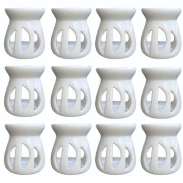 Imagem de Kit 12 Difusor Rechaud Cerâmica Lua Para Óleos Essenciais e Wax Melts Branco