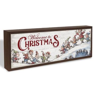 Imagem de Decoração de boas-vindas, placa de boas-vindas ao Natal, decoração de porta da frente para varanda, decorações de parede de entrada, placas de Natal estilo rústico, placa decorativa de caixa de