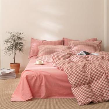 Imagem de mixinni Conjunto de edredom King, xadrez, 3 peças, 1 edredom laranja quadriculado com 2 fronhas para todas as estações, macio e fofo moderno - King Size