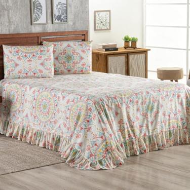 Imagem de Kit cobre leito colcha Percal 400 fios com babado e Fronhas estampadas (Casal, Estampa 3)