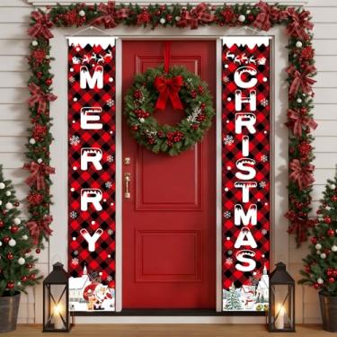 Imagem de Decorações de Natal Banner de porta de Natal Feliz Natal Sinal de varanda externo e interno Papai Noel boneco de neve Faixa de pendurar Banner de boas-vindas para casa porta da frente quintal