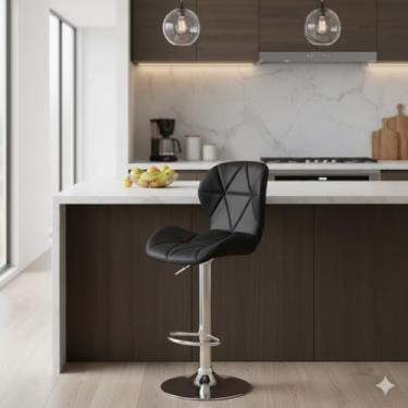 Imagem de Banqueta Alta Giratória, Estofada em PU Preto, Base Cromada, Altura Regulável, Design Moderno