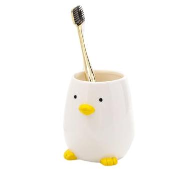 Imagem de Hibucuo Lindo suporte de caneta e lápis de cerâmica para mesa | Copo organizador de pincéis de maquiagem adorável | Porta-escova de dentes e utensílios | Acessórios de mesa fofos (10 cm A)