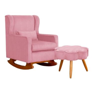 Imagem de Poltrona De Amamentação Com Balanço E Puff Aurora Suede Rosa Sj Móveis E Decoração