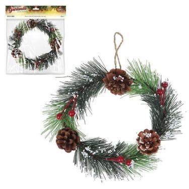 Imagem de Guirlanda Natalina Elegante 19cm Com Pinhas Para Decorar Portas E Janelas