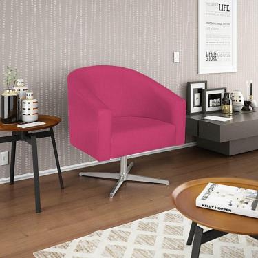Imagem de Poltrona Decorativa Sala De Estar Recepção Luiza Base Giratória De Metal Suede - Amarena Móveis Pink