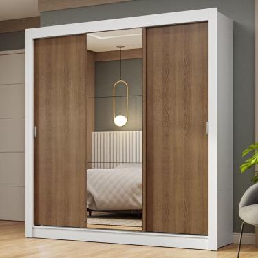 Imagem de Guarda-roupa Casal 3 Portas Correr Espelho Branco/rustic