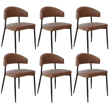 Imagem de Kit 06 Cadeiras Estofada Para Sala De Jantar Serena Preto C01 Courino Whisky - Lyam Decor