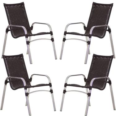 Imagem de Jogo De 4 Cadeiras Emily Em Alumínio E Mesa De Centro Trama Tabaco