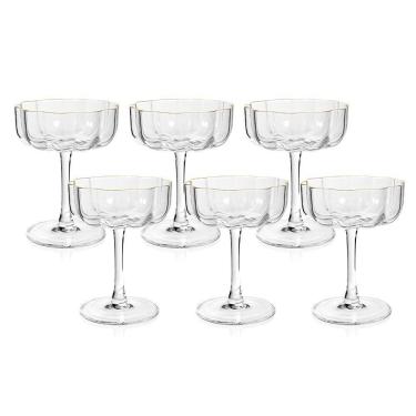 Imagem de Jogo De Taças Copa E Cia 6 Peças Vitreo Com Filete Dourado Drink/sobremesa 110 Ml