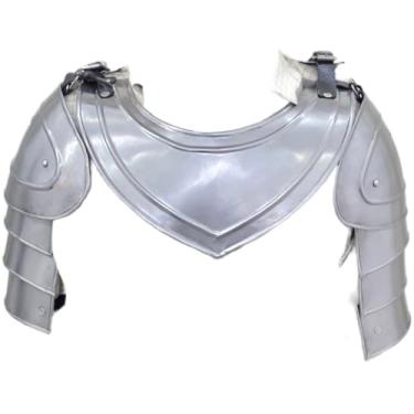 Imagem de Medieval Battle Armor Set, Steel Spaulders and Gorget, Brown Leather Combat Vest, Renaissance Warrior Costume, Historical Reenactment Gear