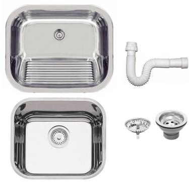 Imagem de Cuba Tramontina Prime em Aço Inox Alto Brilho 40x34 cm com Válvula e Tanque Polido 50x40 94020207-94