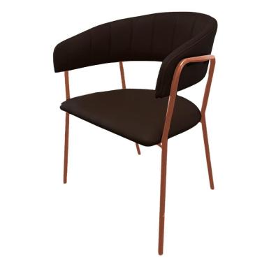 Imagem de Cadeira com Braços Maraú PSG Móveis Estofada Courrissimo Café com Base Aço Cobre