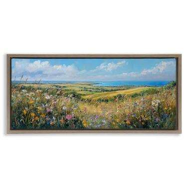 Imagem de Stupell Industries Away in a Valley Landscape Arte de parede em tela flutuante com moldura preta, design por Petal Prints Design, 35,5 x 78,5 cm