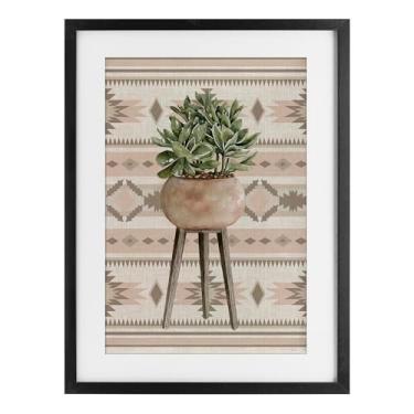 Imagem de Stupell Industries Planta asteca verde planta preta impressão emoldurada sob vidro, design por Cindy Jacobs, 20 x 14