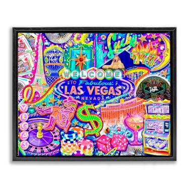 Imagem de Stupell Industries Fabulous Las Vegas Fun Gold Framed Floater Canvas Wall Art, design por Jess Stempel, 25 x 31