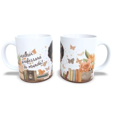 Imagem de Caneca Professora Floral em Cerâmica, 325ml, Decorada com Flores Coral e Mensagem Melhor Professora, para Presente Dia dos Professores (14110)