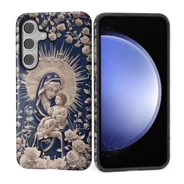 Imagem de Capa para Samsung Galaxy S24, silicone macio brilhante + PC rígido antiarranhões capa protetora 2 em 1 resistente à prova de choque para mulheres e homens - Noite estrelada Virgem Maria e bebê