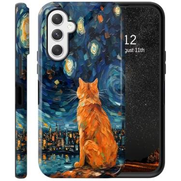 Imagem de RAUEDWDJS Capa para Samsung Galaxy A16 5G, compatível com carregamento sem fio, capa protetora híbrida robusta à prova de choque de camada dupla 6,7 polegadas 2024, gato celeste
