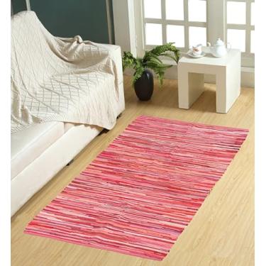 Imagem de VEVARA HOMES Tapete Chindi de algodão feito à mão, pano de corredor, lavável, tapetes reciclados para decoração de casa, sala de estar e quarto (rosa, 3 x 5 pés)