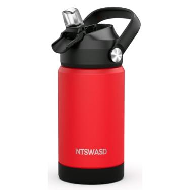 Imagem de Garrafa de água infantil isolada com canudo, copos infantis de 340 g com aço inoxidável à prova de vazamento para creche escolar (vermelho)