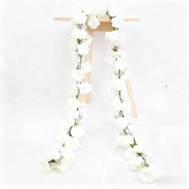 Imagem de 230 cm Flores de cerejeira artificiais de ratã decoração de arco de casamento guirlanda de trepadeira simulação de flores de seda decoração de festa em casa (branca)