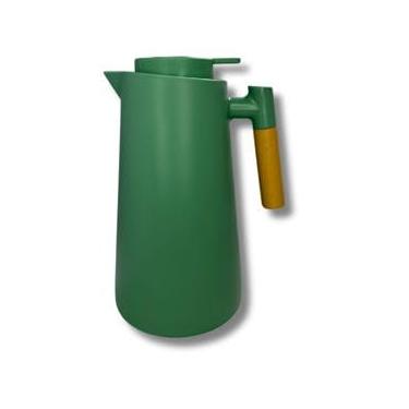 Imagem de Garrafa Térmica de Plástico com Cabo de Madeira e Termômetro Branca 1L - Utensílios de Cozinha - Mesa Posta - Decoração - Itens Para Casa - Perfeita Para Café e Chá (Verde Escuro)