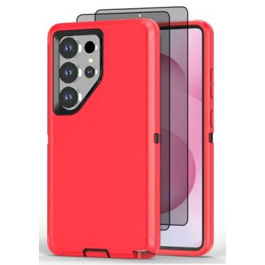 Imagem de Qizaixi Capa projetada para Samsung Galaxy S24 Ultra [com protetor de tela de privacidade] Capa para celular resistente à prova de choque com proteção total de 3 camadas, vermelha/preta