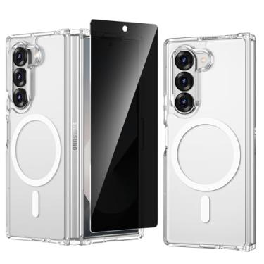 Imagem de VEGO Capa transparente para Z Fold 6 [compatível com MagSafe] capa ultrafina anti-amarela com protetor de tela de privacidade, antiarranhões e resistente ao desgaste, à prova de choque para Samsung