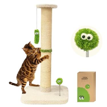Imagem de TINYBEAST Poste arranhador para gatos de 88 cm de altura, brinquedo 3 em 1 com bola para pendurar, arranhador de sisal grande de 10 cm de diâmetro, para gatos adultos em ambientes internos (bege)