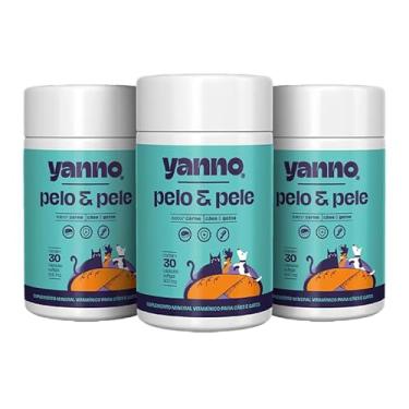 Imagem de Yanno Pelo & Pele p/Cães e Gatos – Biotina, Zinco Quelatado, Colágeno, Levedura e Ômega-3 – Queda de Pelos, Pelagem Brilhante e Pele Saudável – Kit 3 (3×30=90 Cáps) Sabor Carne