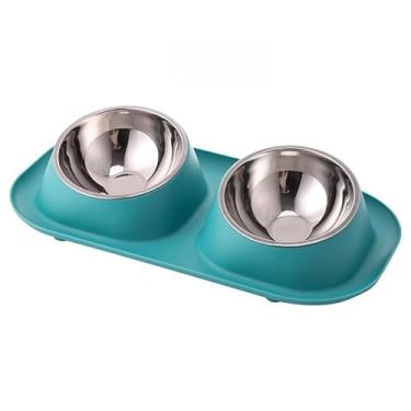 Imagem de Comedouro e bebedouro 2 em 1 inox Duplo para bicho de estimação cachorro ou gatos C/antiderrapante(Verde)