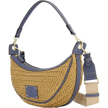 Imagem de Tommy Bahama Bolsa Hobo, Bolsa Crescent feminina, design de tecido com alça de ombro ajustável, azul-marinho, Azul marino